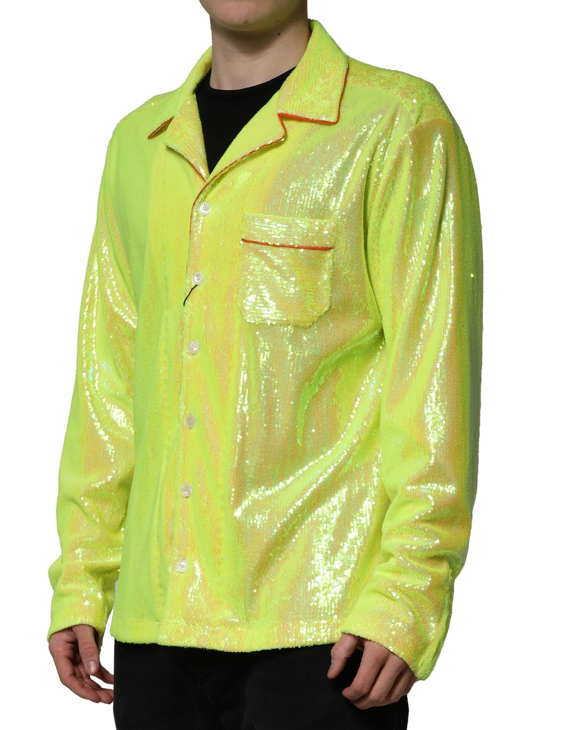 Gelbes, lässiges Polyester-Lounge-Hemd mit Pailletten