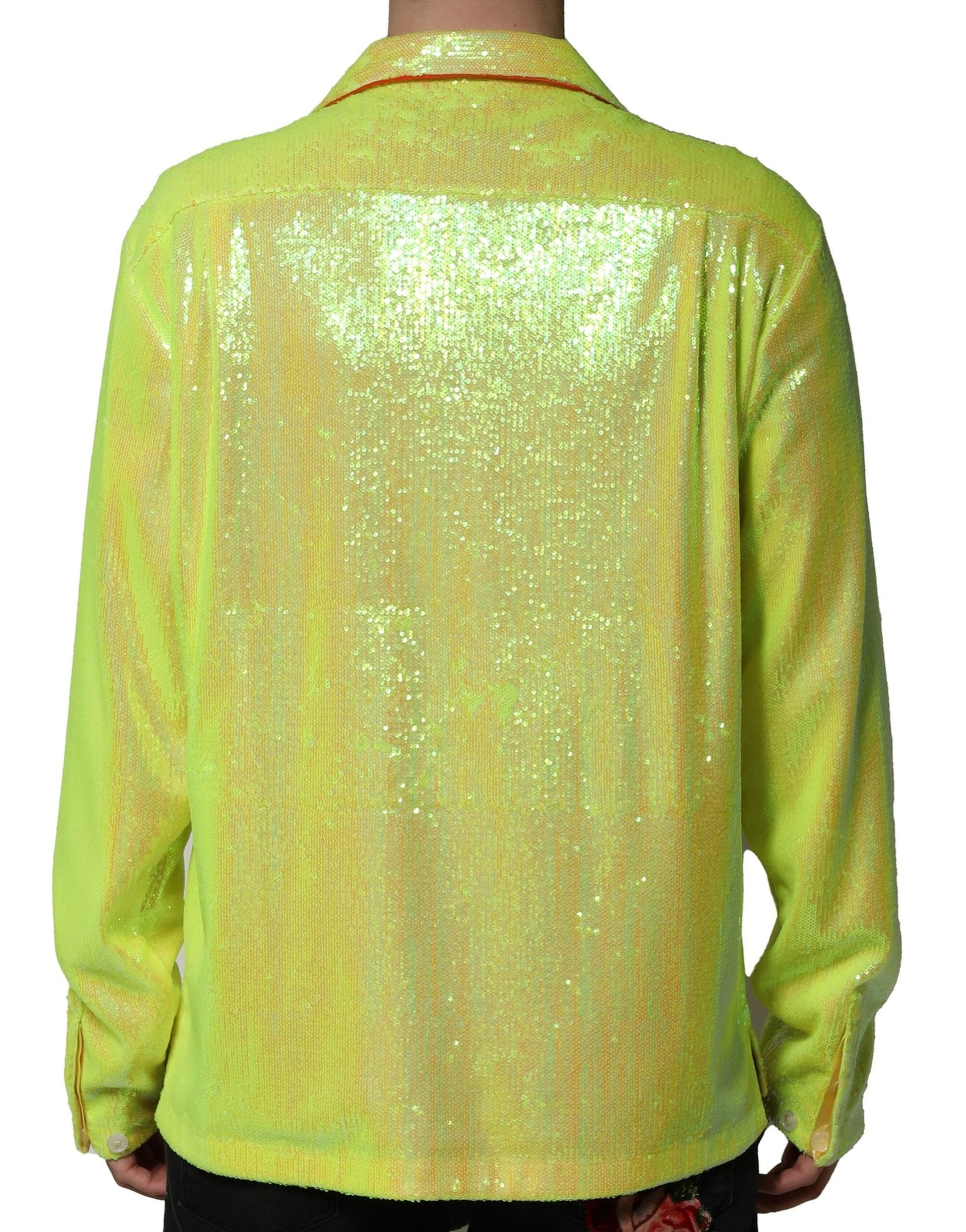 Gelbes, lässiges Polyester-Lounge-Hemd mit Pailletten