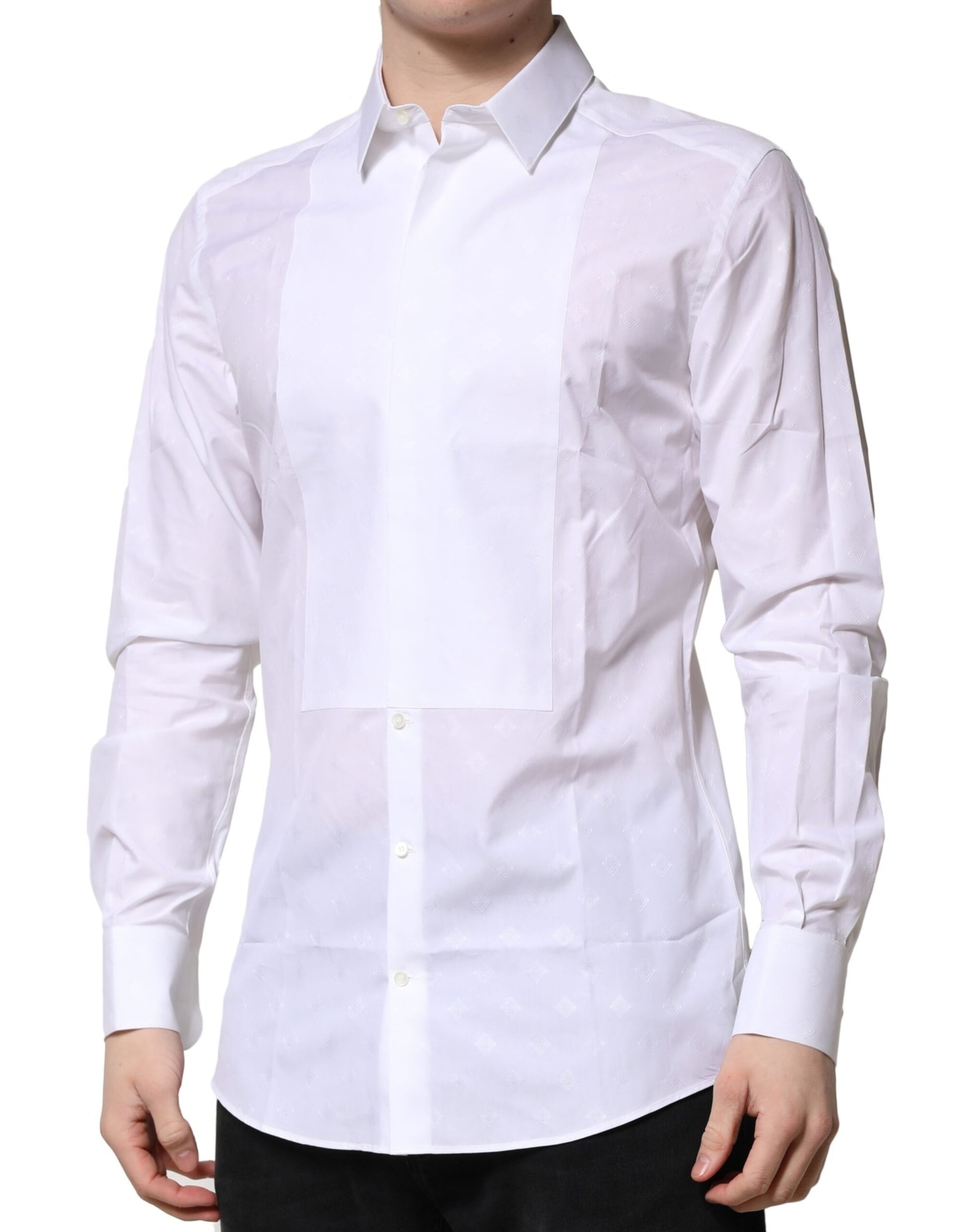 Dolce & Gabbana White Bib Cotton Poplin GOLD Formal Shirt