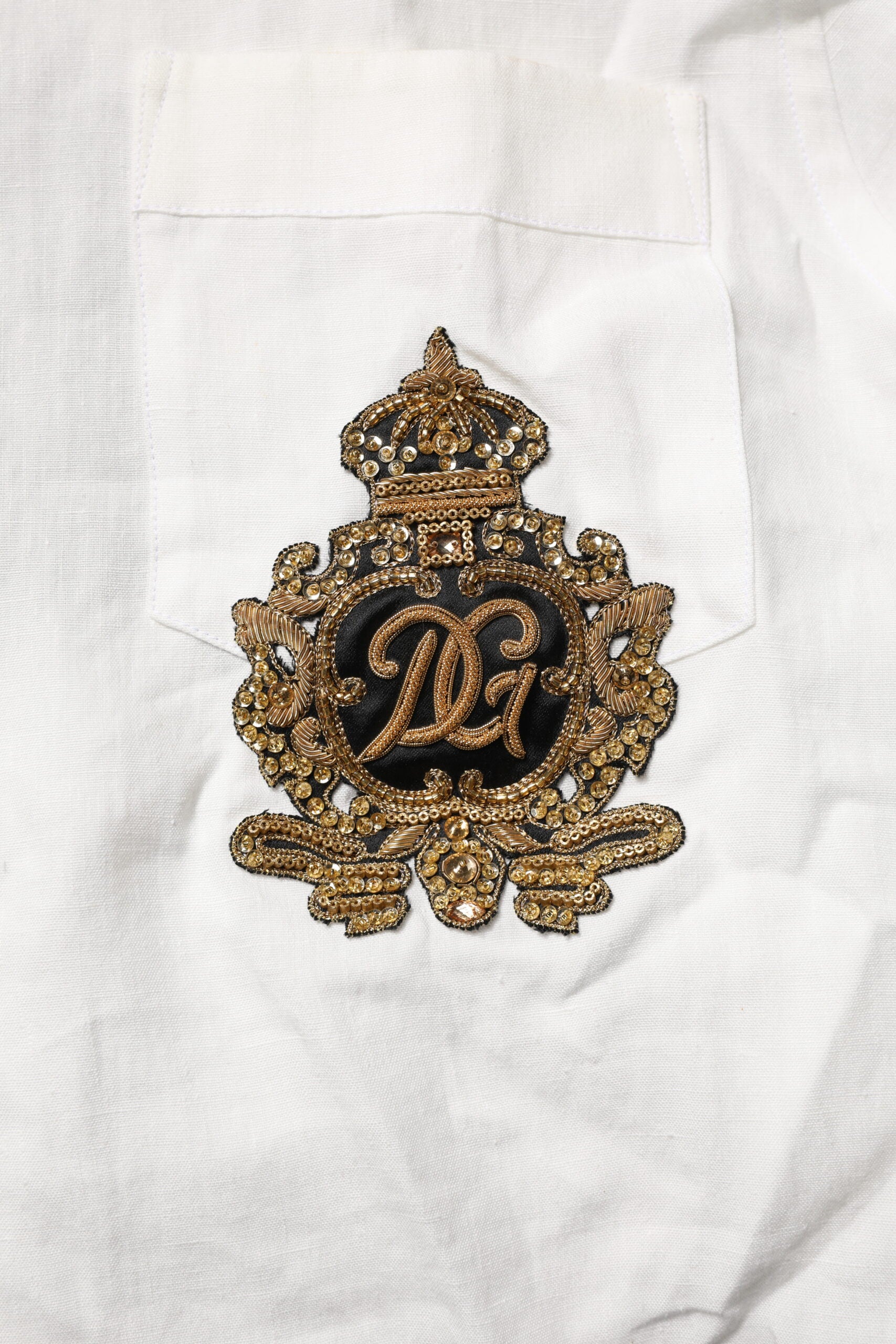 Dolce & Gabbana White DG Crown Embellish Dress Formal Shirt