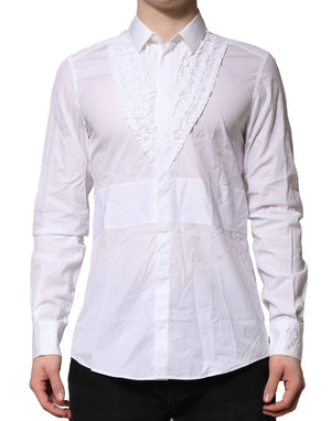 White Cotton Ruffled Detailing Formal Shirt