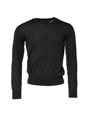 Grauer Kaschmir-Sweatshirtpullover mit Rundhalsausschnitt
