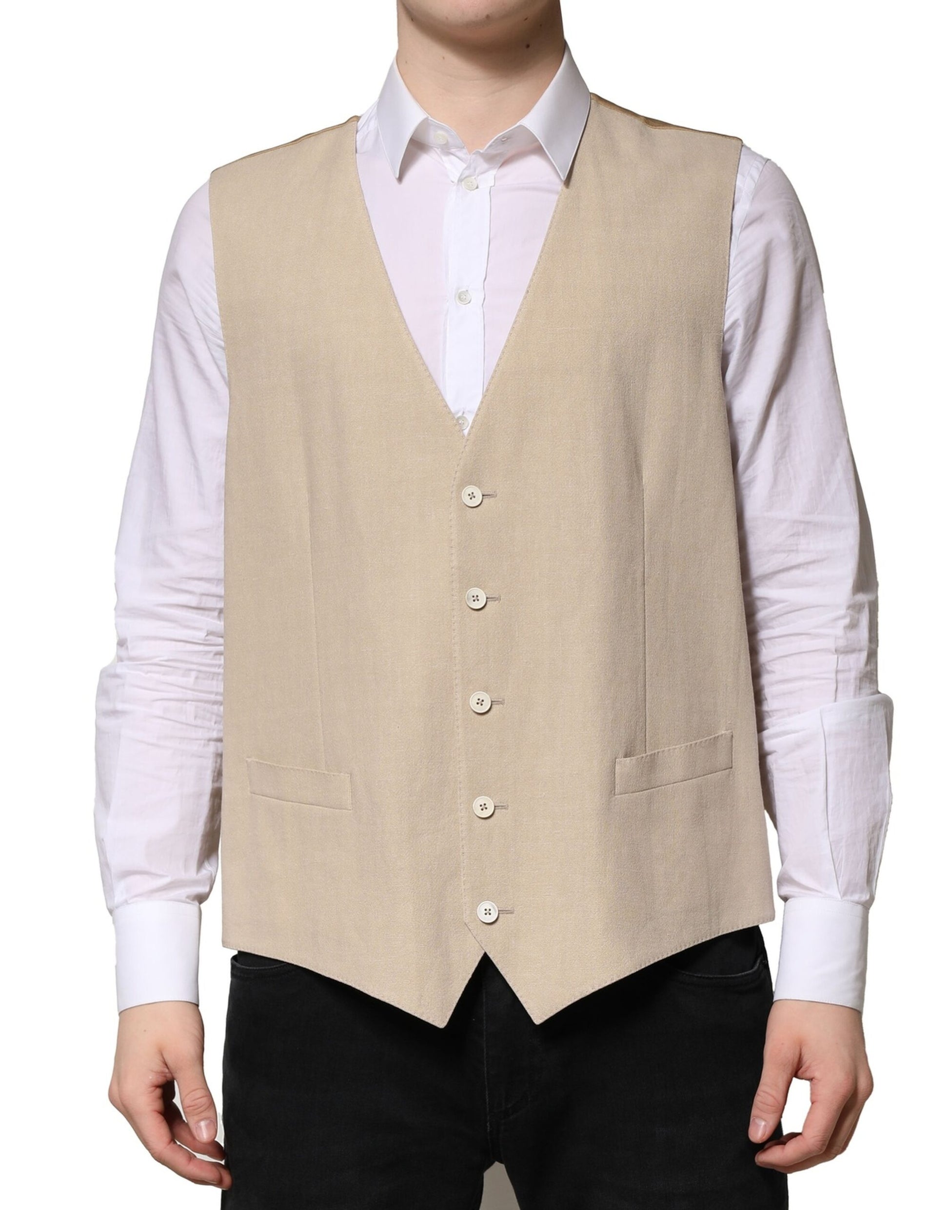 Beige Leinenkleid Formale Herren Weste