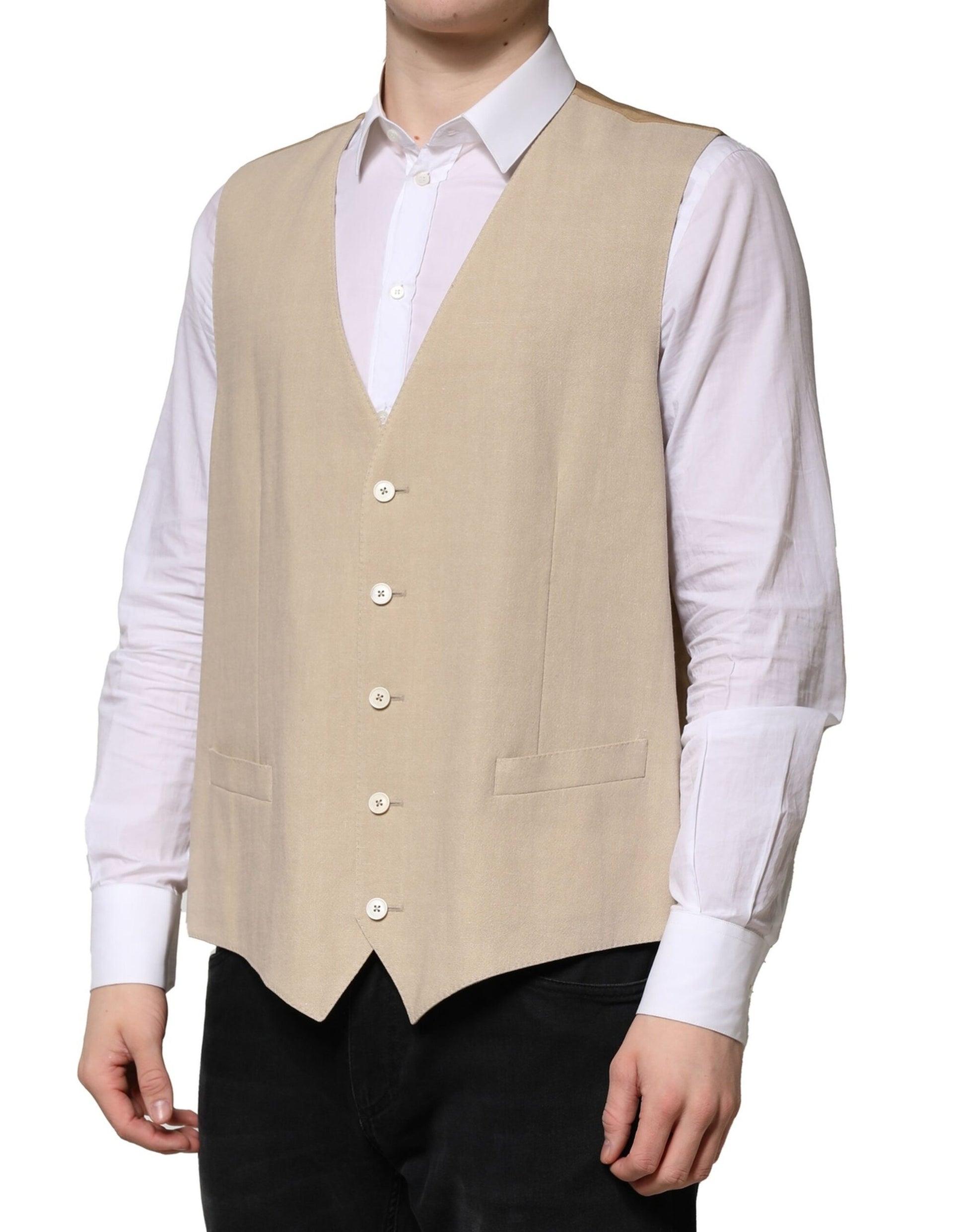 Beige Leinenkleid Formale Herren Weste