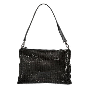 Schwarze Damenhandtasche aus Polyester mit Strassdetails