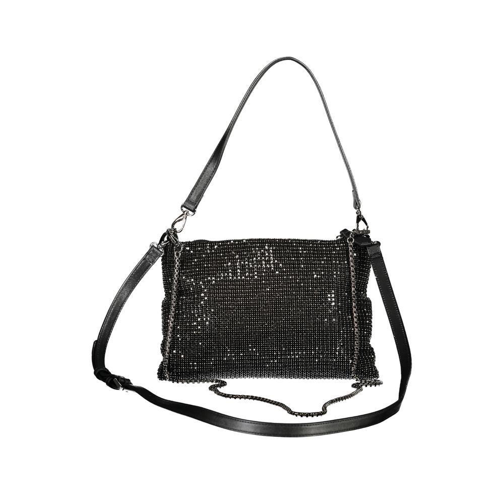 Schwarze Damenhandtasche aus Polyester mit Strassdetails