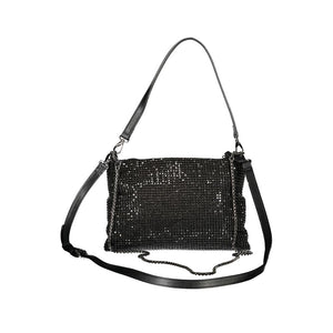 Schwarze Damenhandtasche aus Polyester mit Strassdetails