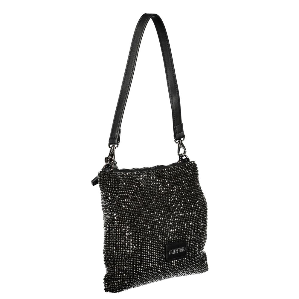 Schwarze Damenhandtasche aus Polyester mit Strassdetails