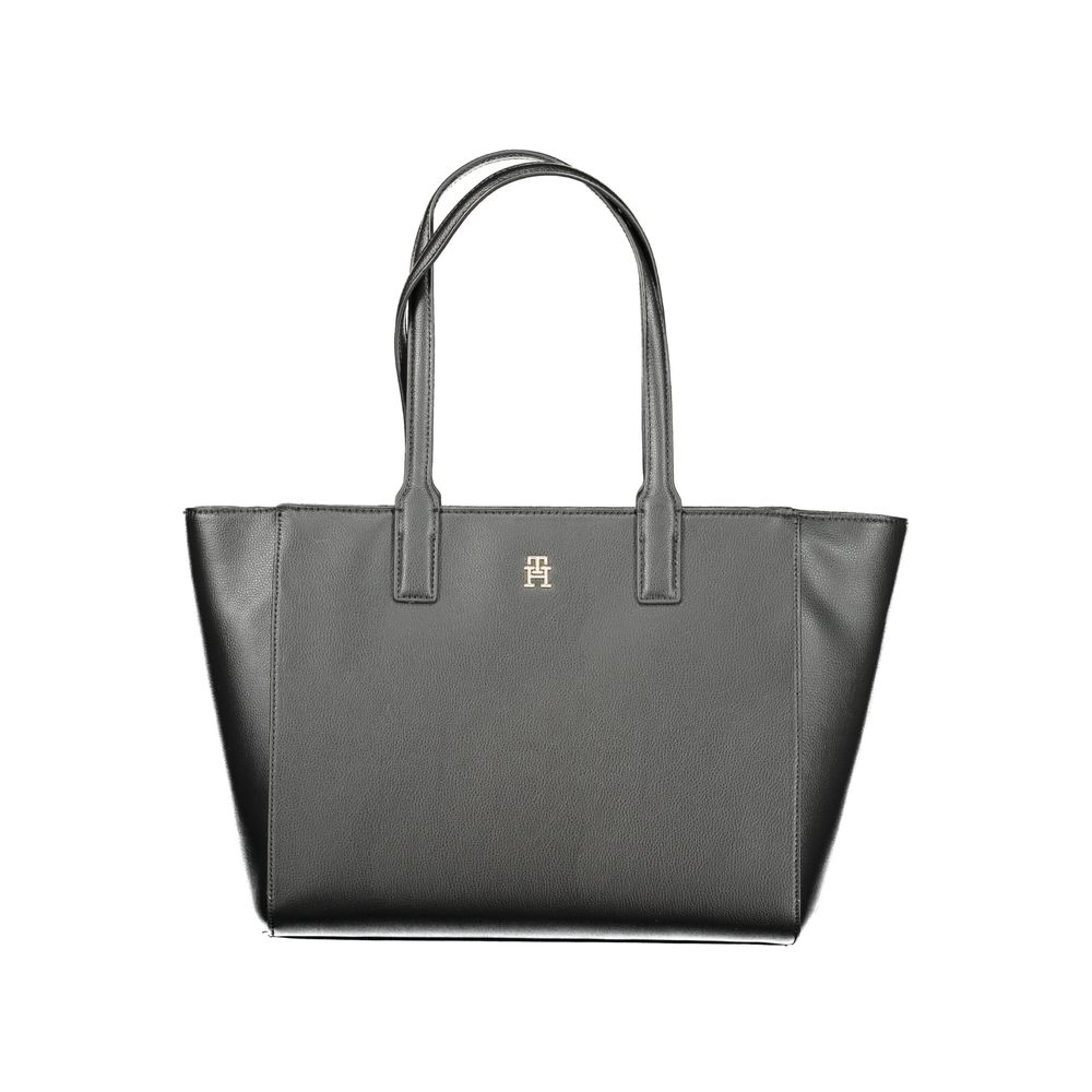 Schwarze Damenhandtasche aus recyceltem Polyester