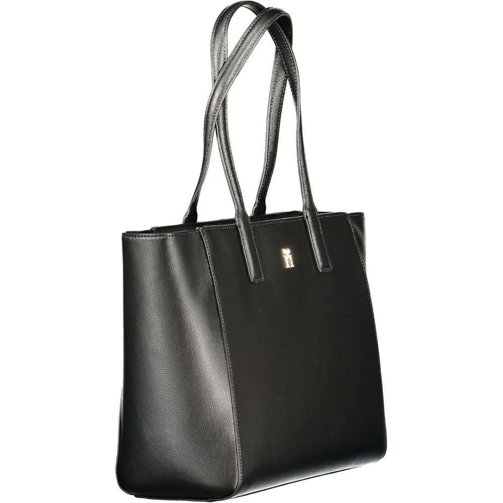 Schwarze Damenhandtasche aus recyceltem Polyester