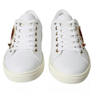 Weiße Leder Gold Rot Herz Sneakers Schuhe