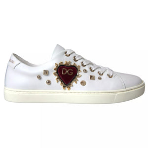 Weiße Leder Gold Rot Herz Sneakers Schuhe