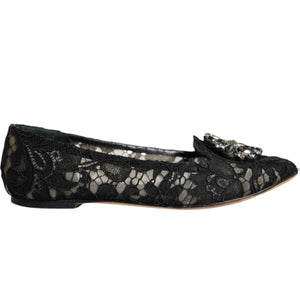 Schwarze Ballerinas mit Spitze und Kristallen
