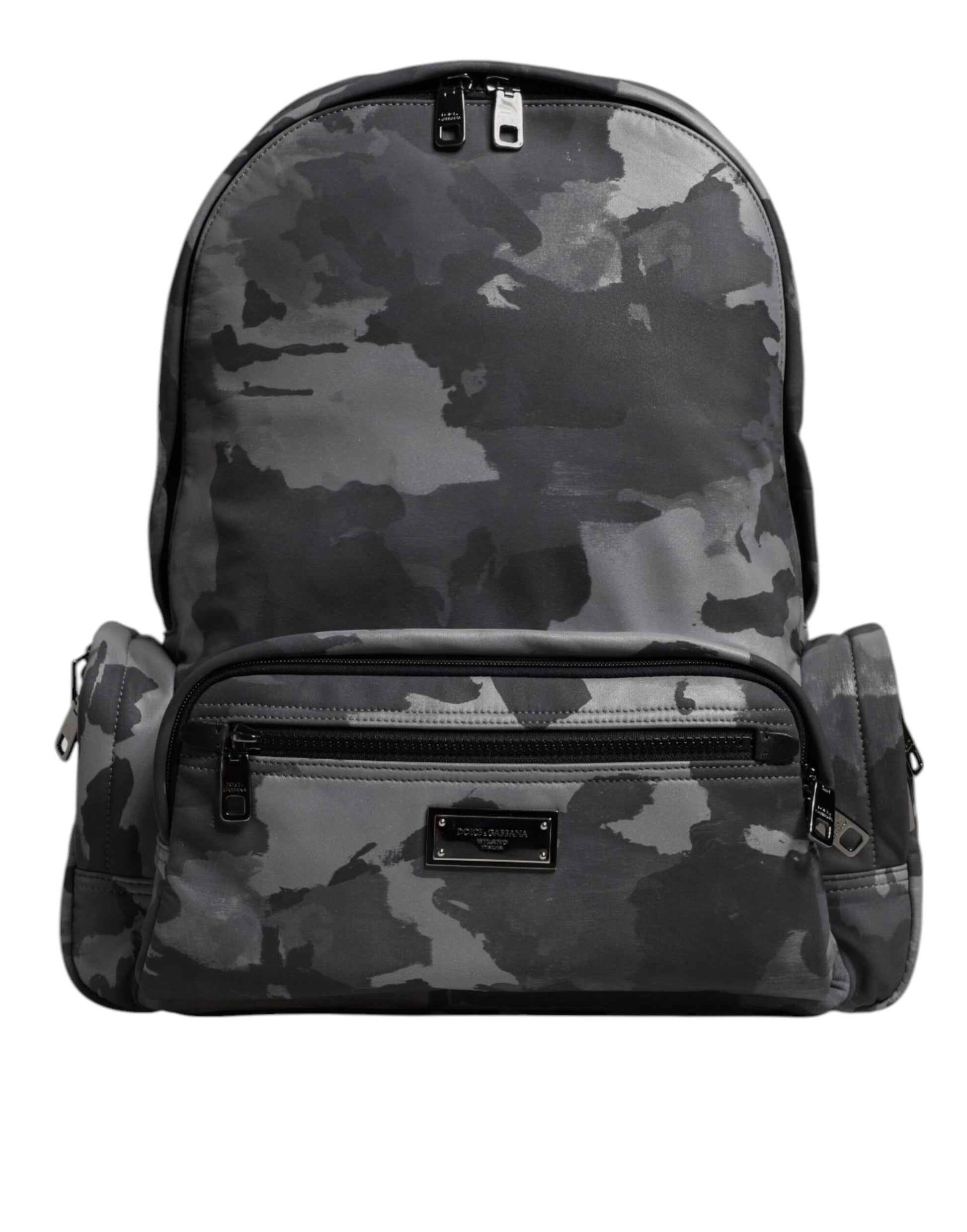 Graue Rucksacktasche aus Baumwolle mit Camouflage-Logo