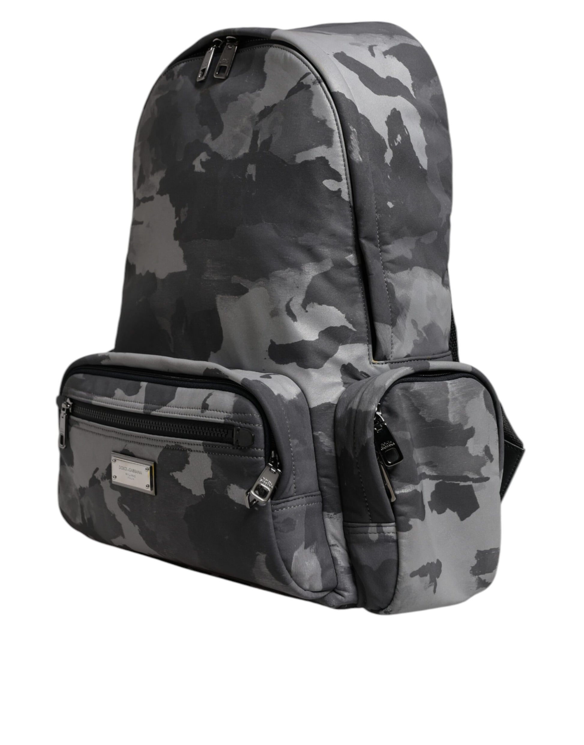 Graue Rucksacktasche aus Baumwolle mit Camouflage-Logo