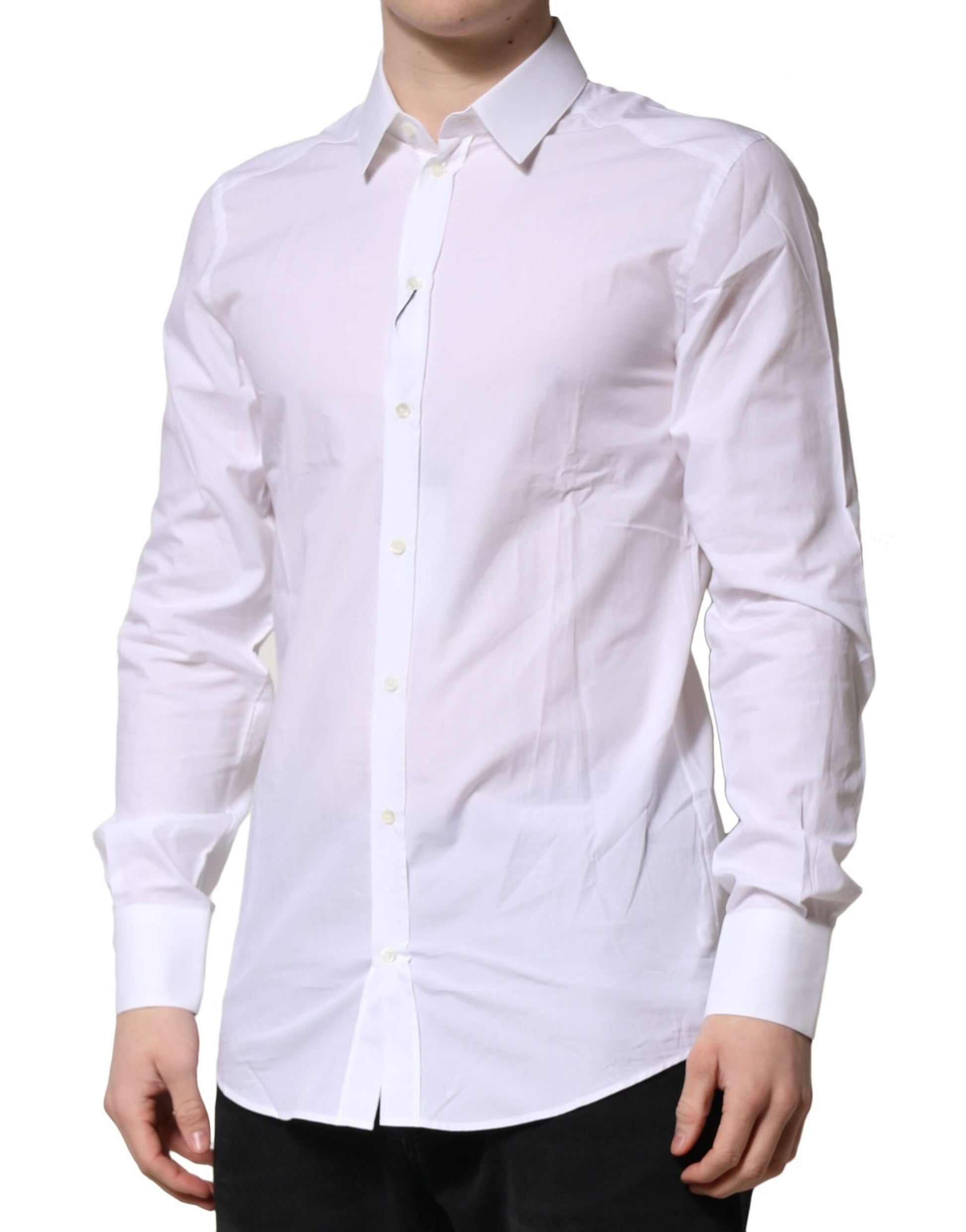 Dolce & Gabbana White Cotton GOLD Long Sleeves Formal Shirt