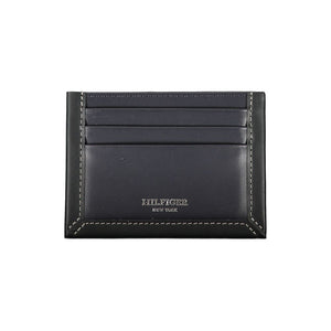 Sleek Blue Leather Card Holder with Contrast Detail