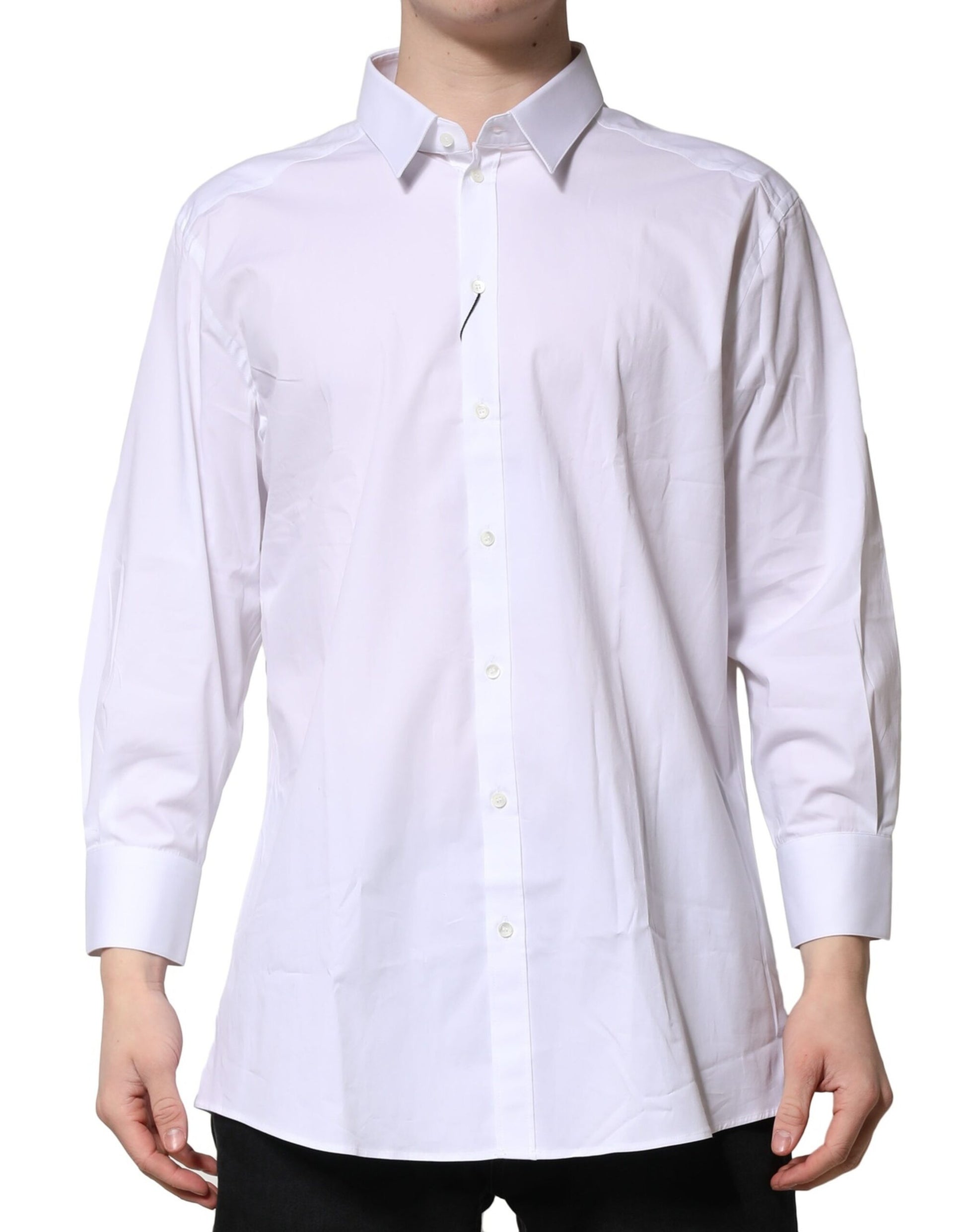 Dolce & Gabbana White GOLD Long Sleeve Dress Men Formal Shirt