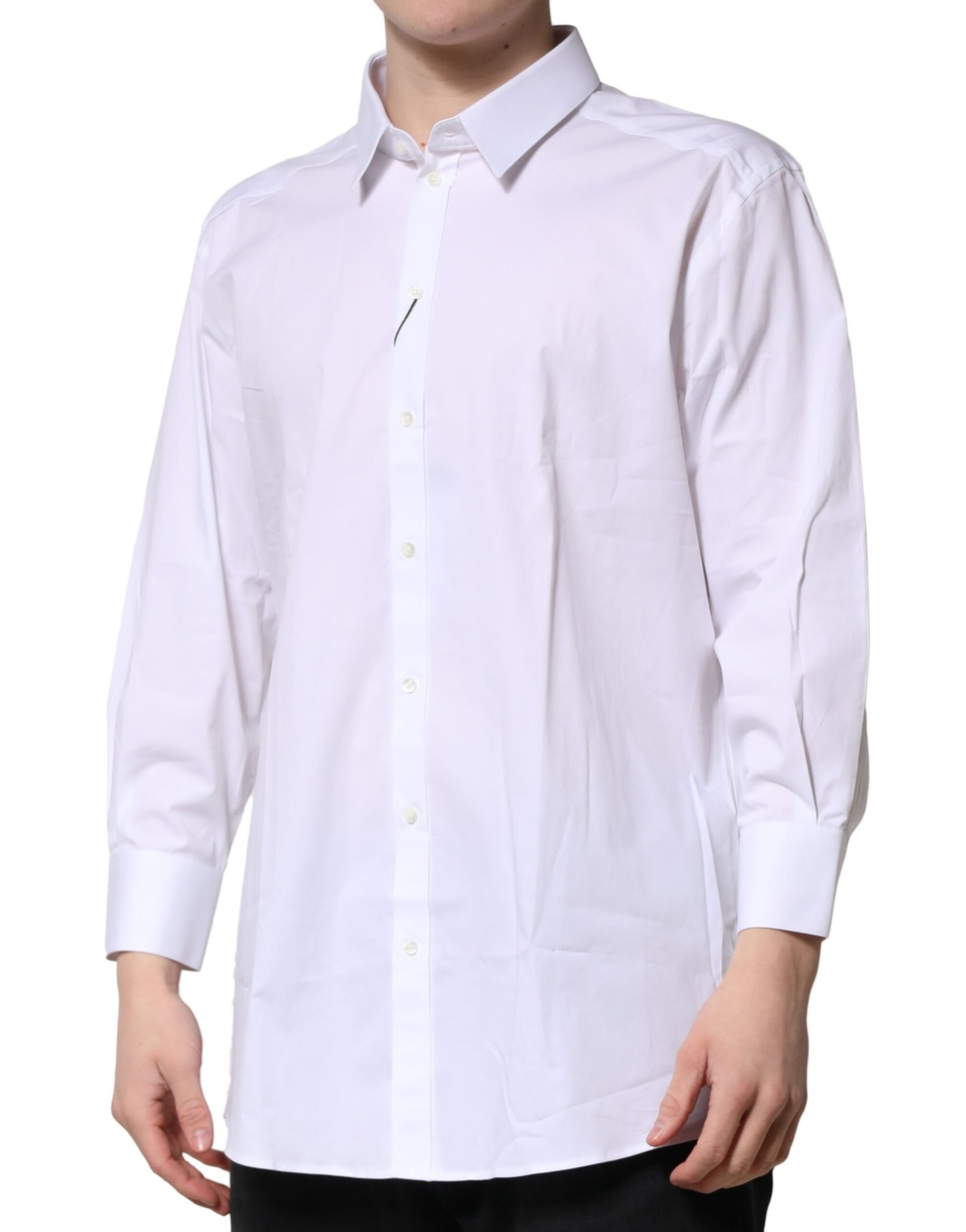 Dolce & Gabbana White GOLD Long Sleeve Dress Men Formal Shirt