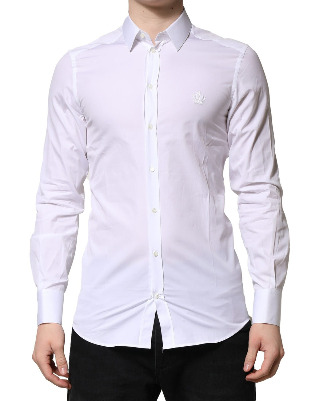 Dolce & Gabbana White GOLD Cotton Long Sleeves Men Formal Shirt