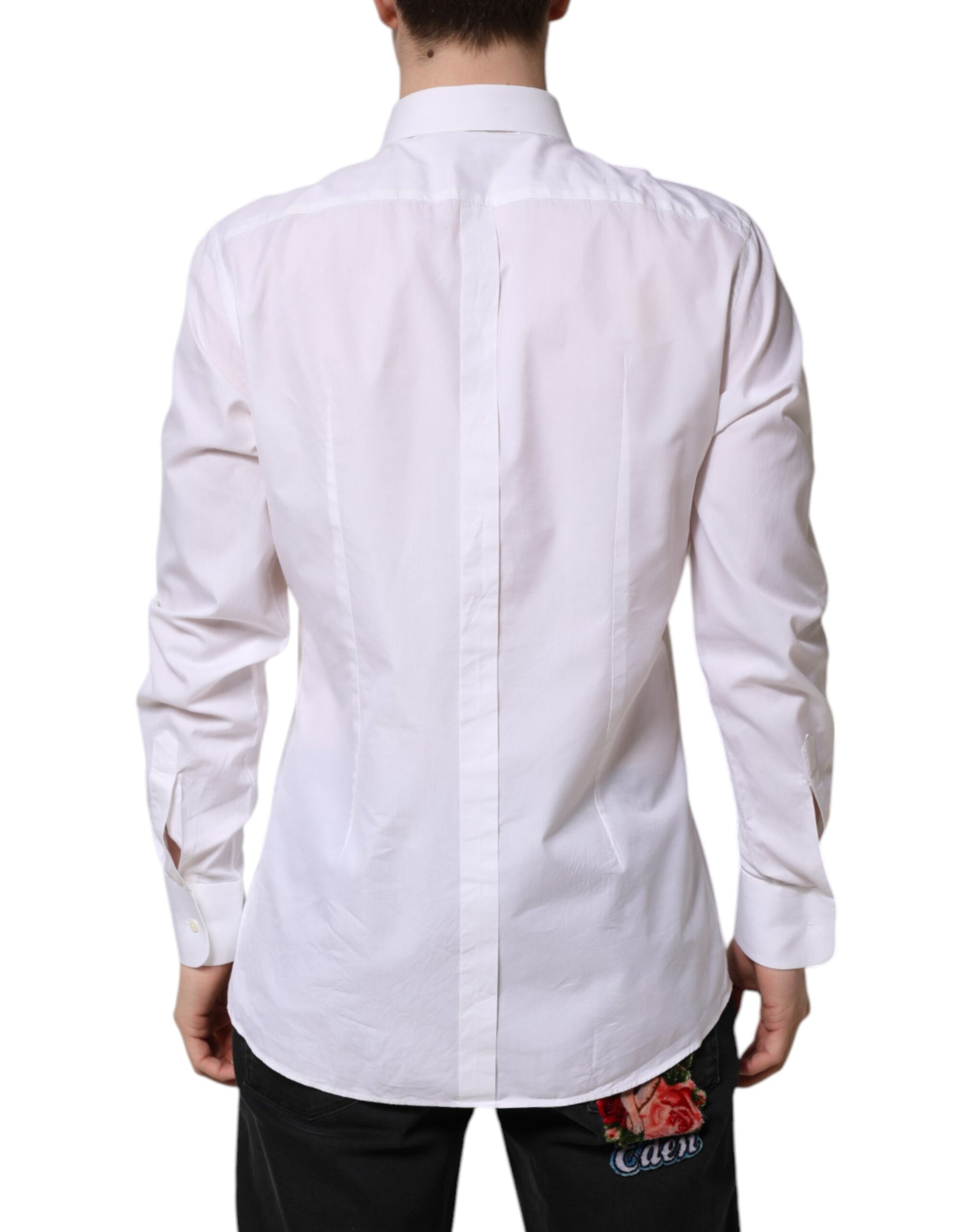 Dolce & Gabbana White GOLD Cotton Long Sleeves Formal Shirt