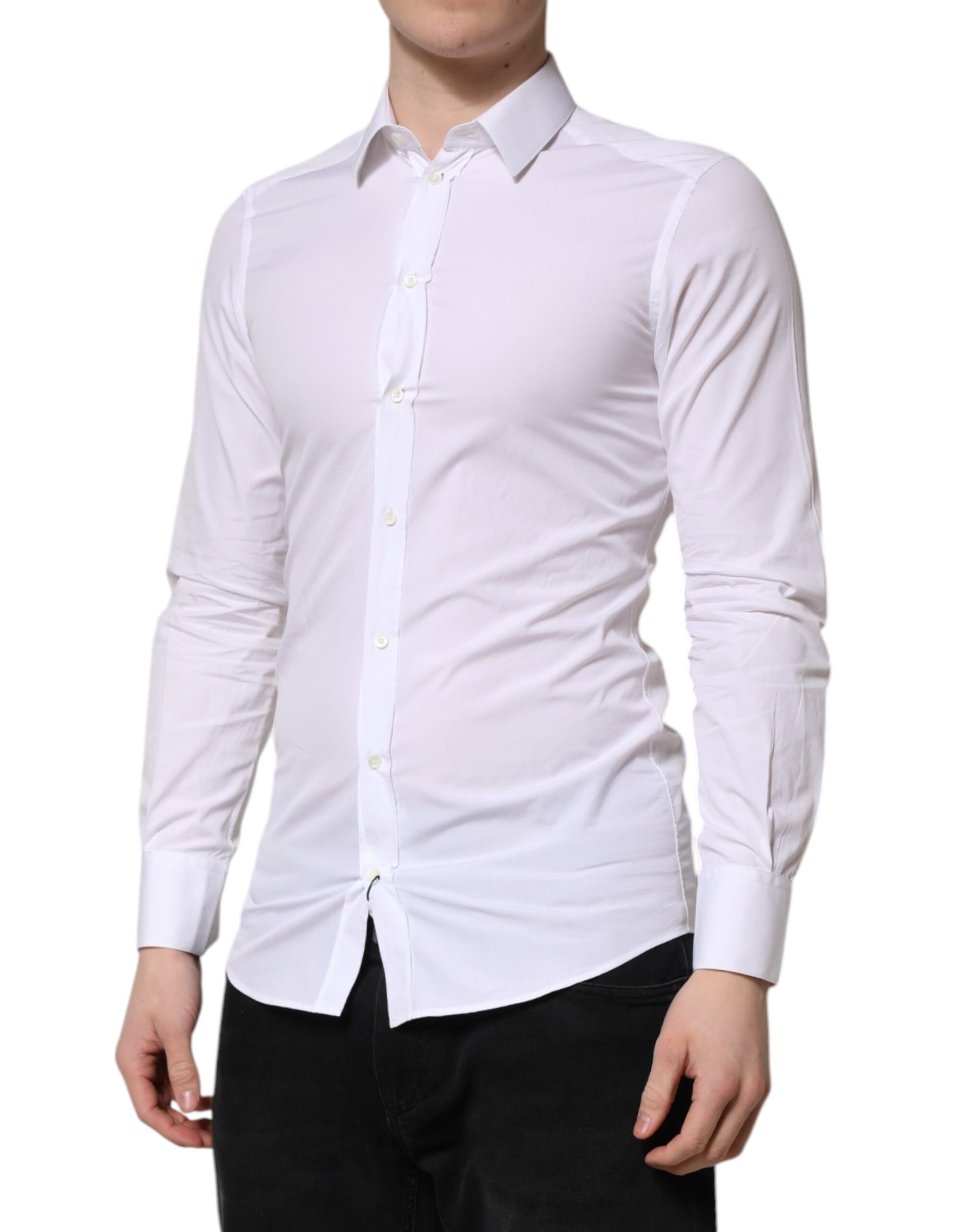 Dolce & Gabbana White GOLD Cotton Long Sleeve Men Formal Shirt