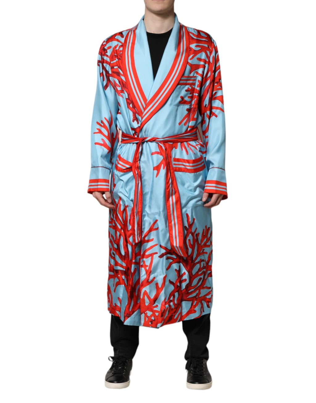 Blau-roter Korallendruck Wickelmantel Jacke