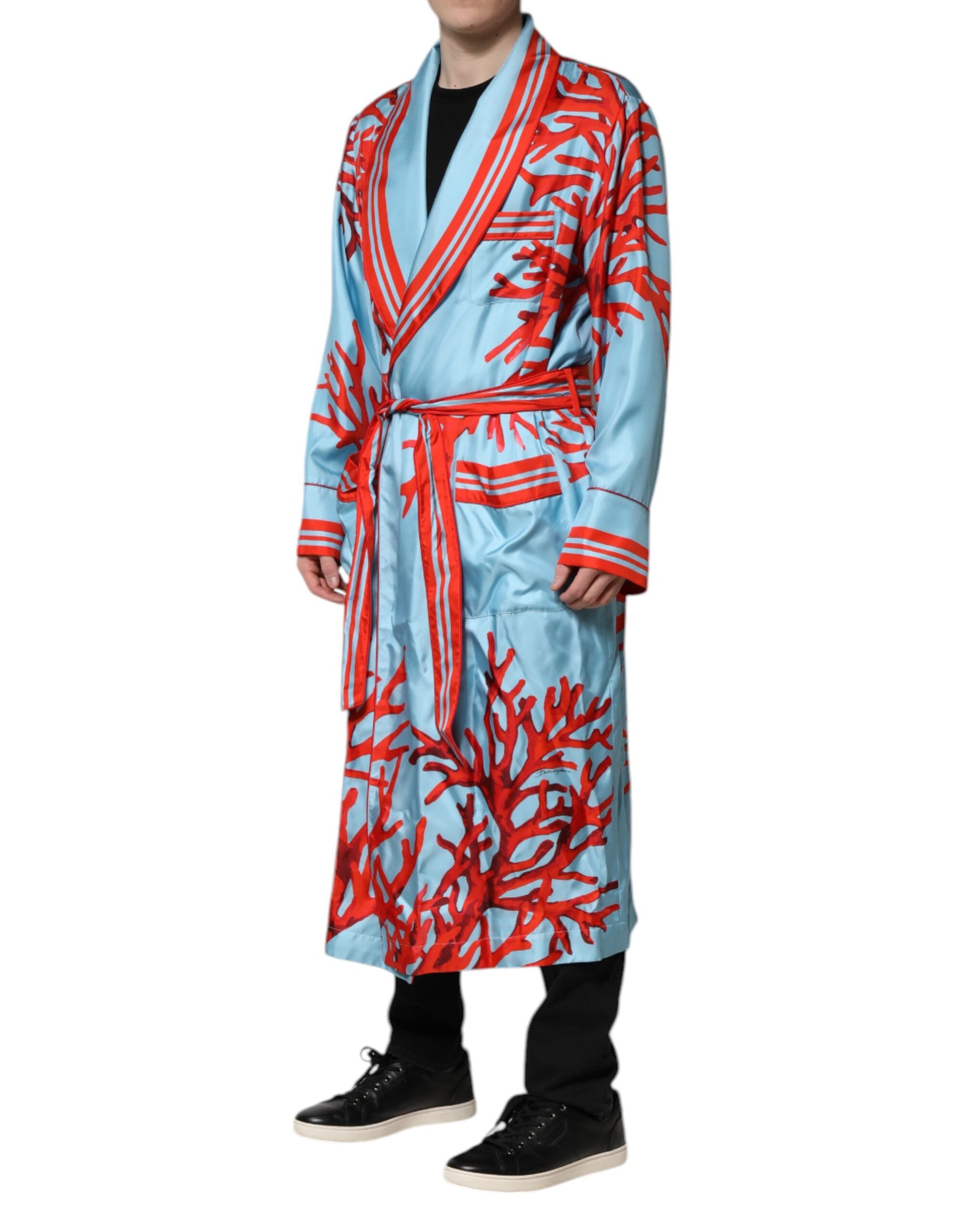Blau-roter Korallendruck Wickelmantel Jacke