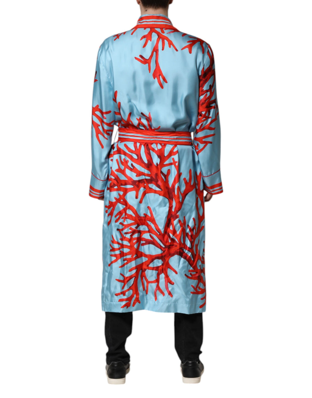 Blau-roter Korallendruck Wickelmantel Jacke