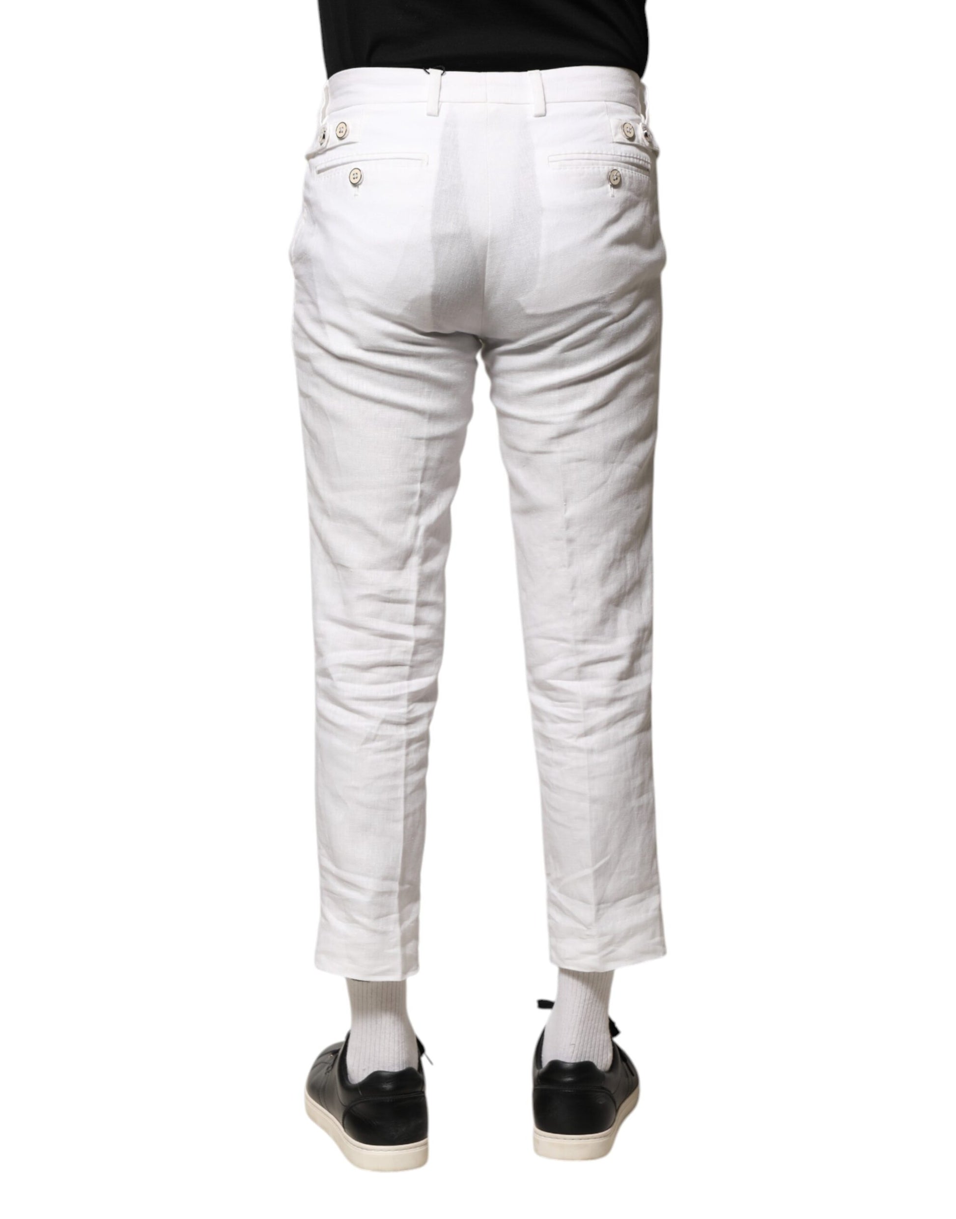 Weiße, knöchellange Leinenhose mit mittlerer Taille