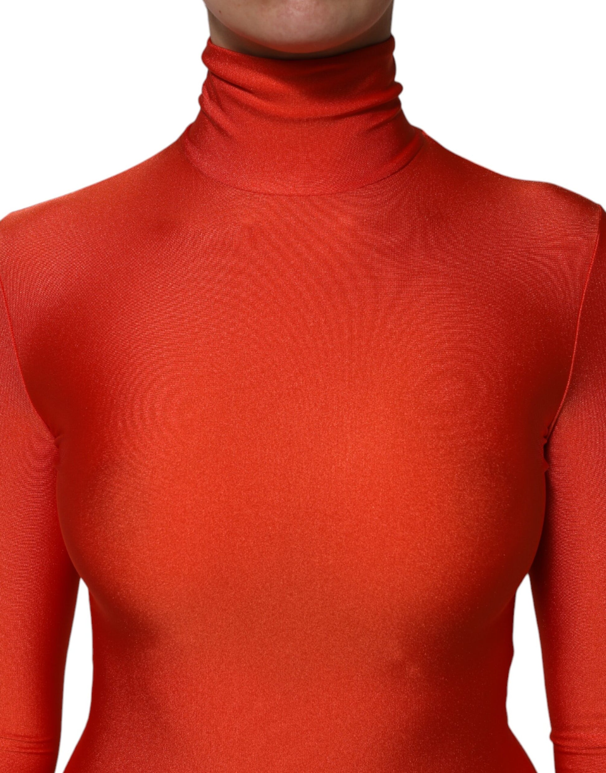 Dolce & Gabbana Red Nylon Turtleneck Bodycon Jumpsuit Dress