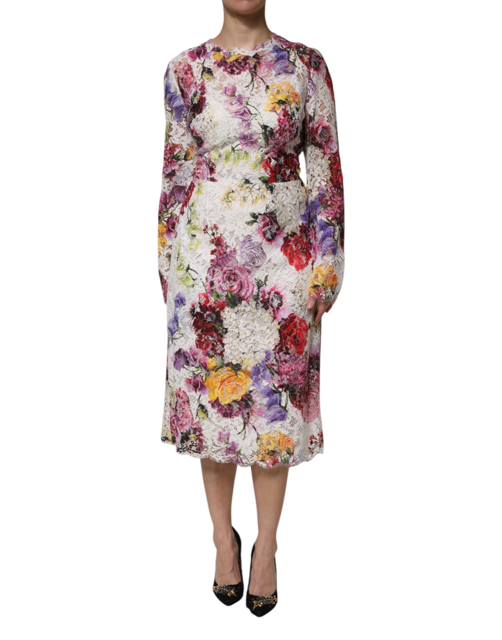 Mehrfarbiges, langärmliges A-Linien-Kleid mit Blumenmuster