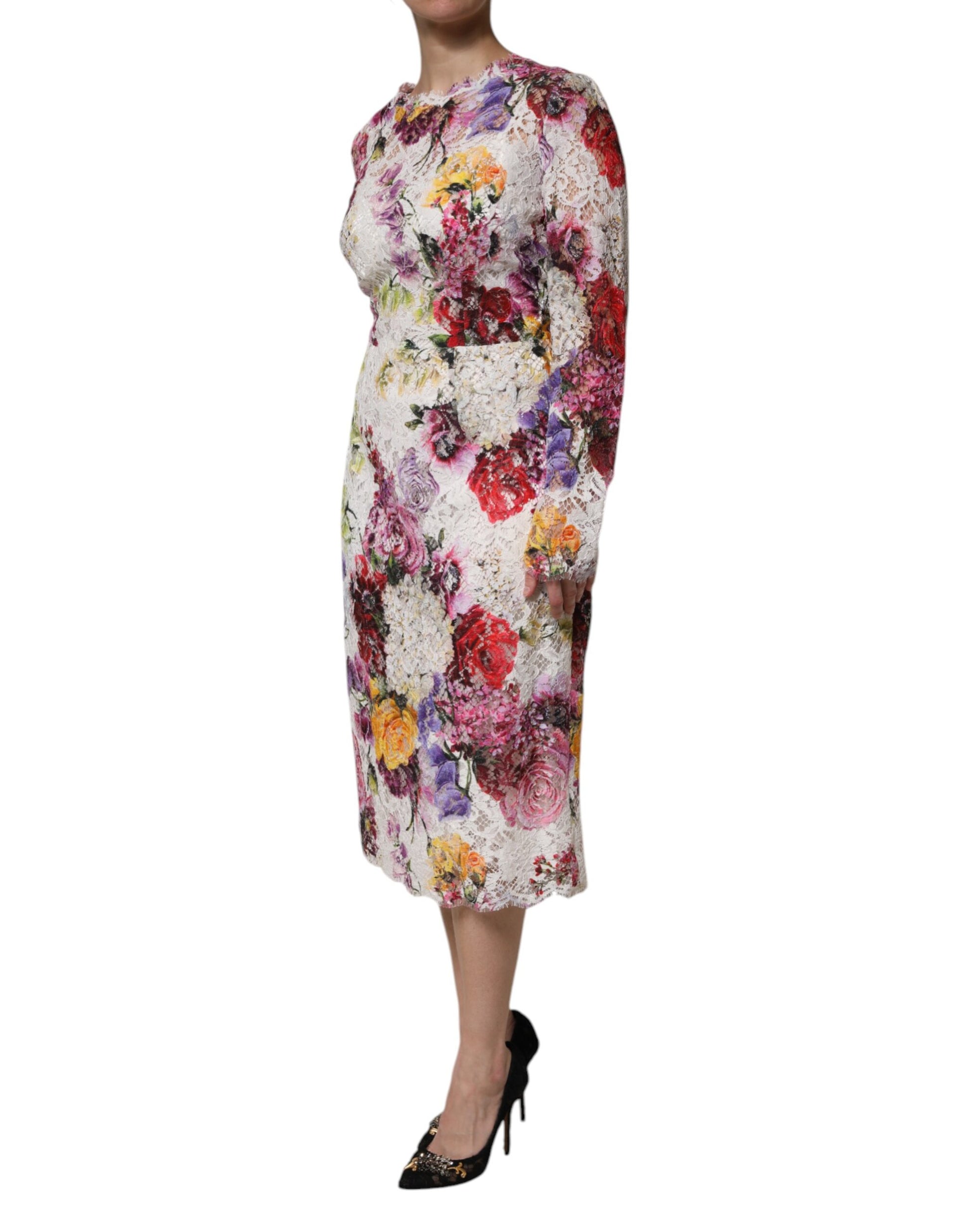 Mehrfarbiges, langärmliges A-Linien-Kleid mit Blumenmuster