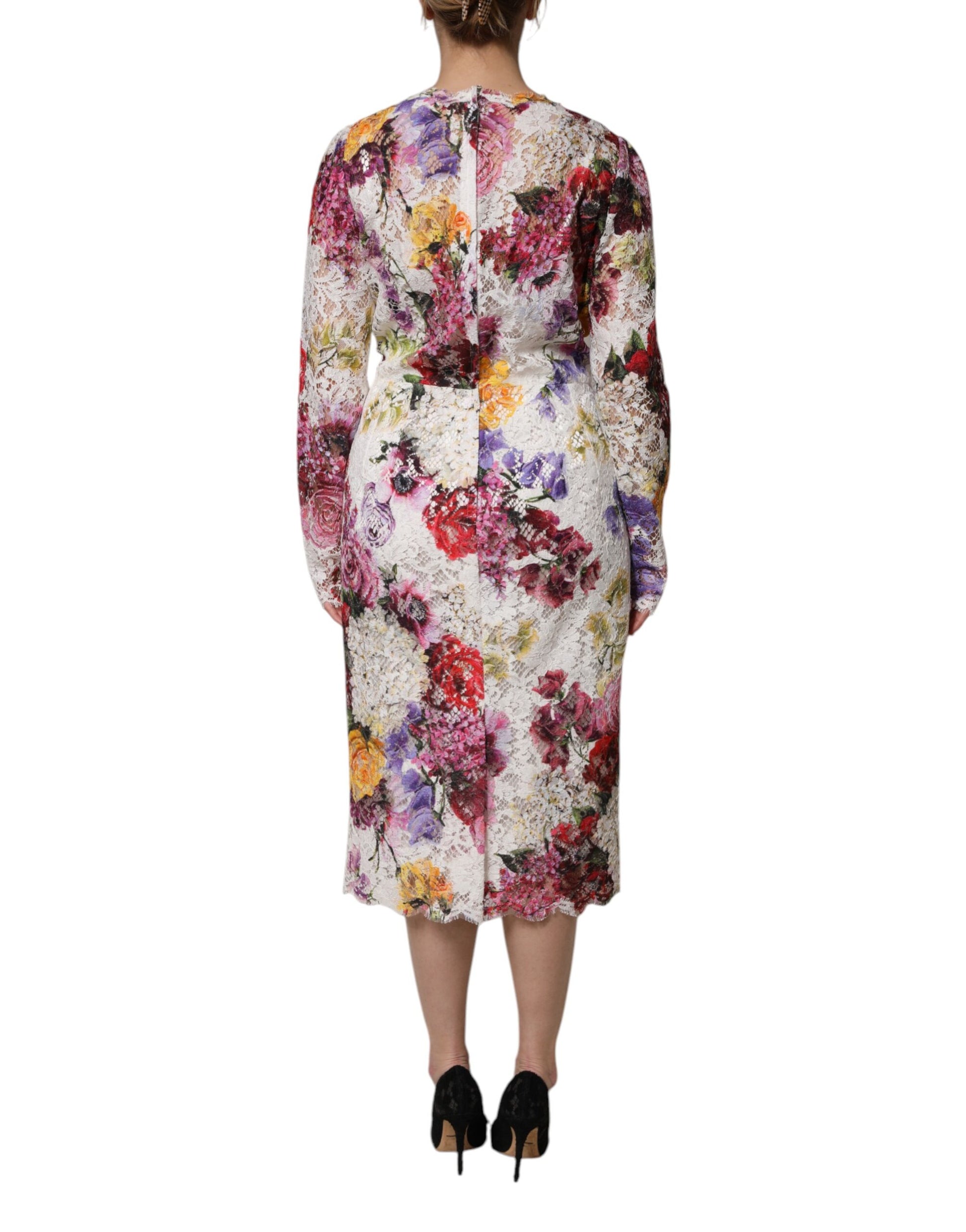 Mehrfarbiges, langärmliges A-Linien-Kleid mit Blumenmuster