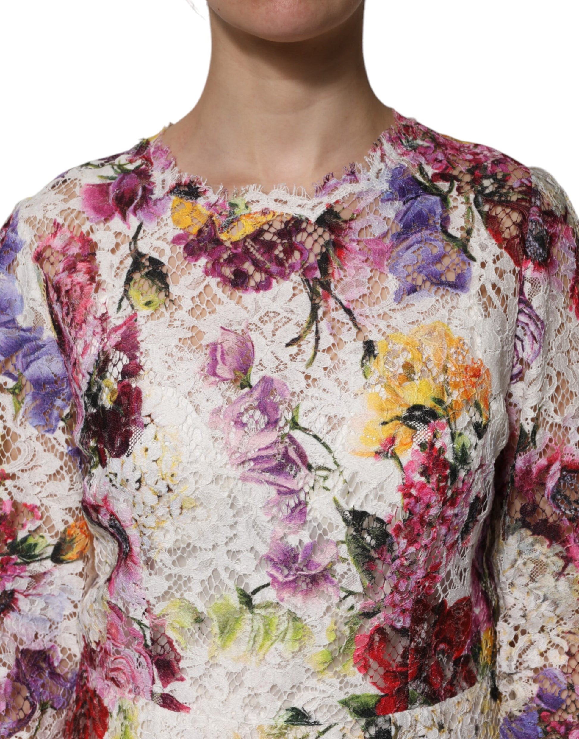 Mehrfarbiges, langärmliges A-Linien-Kleid mit Blumenmuster