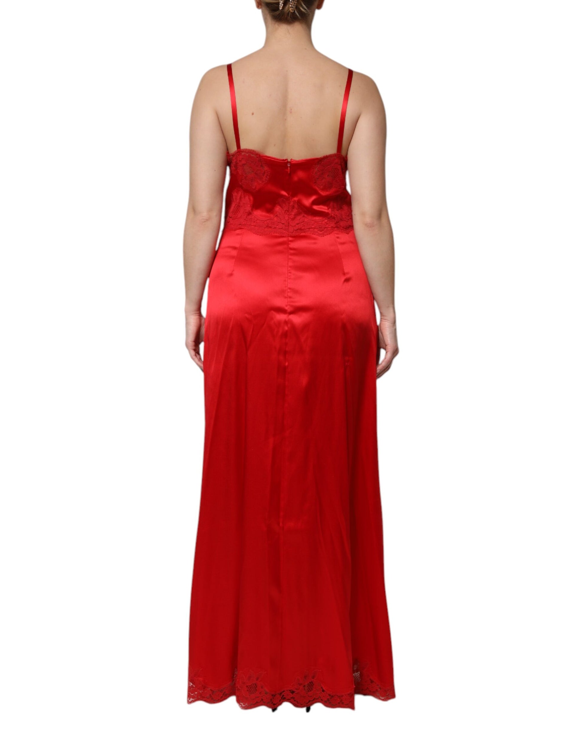 Dolce & Gabbana Red Silk Sleeveless Maxi Long Dress