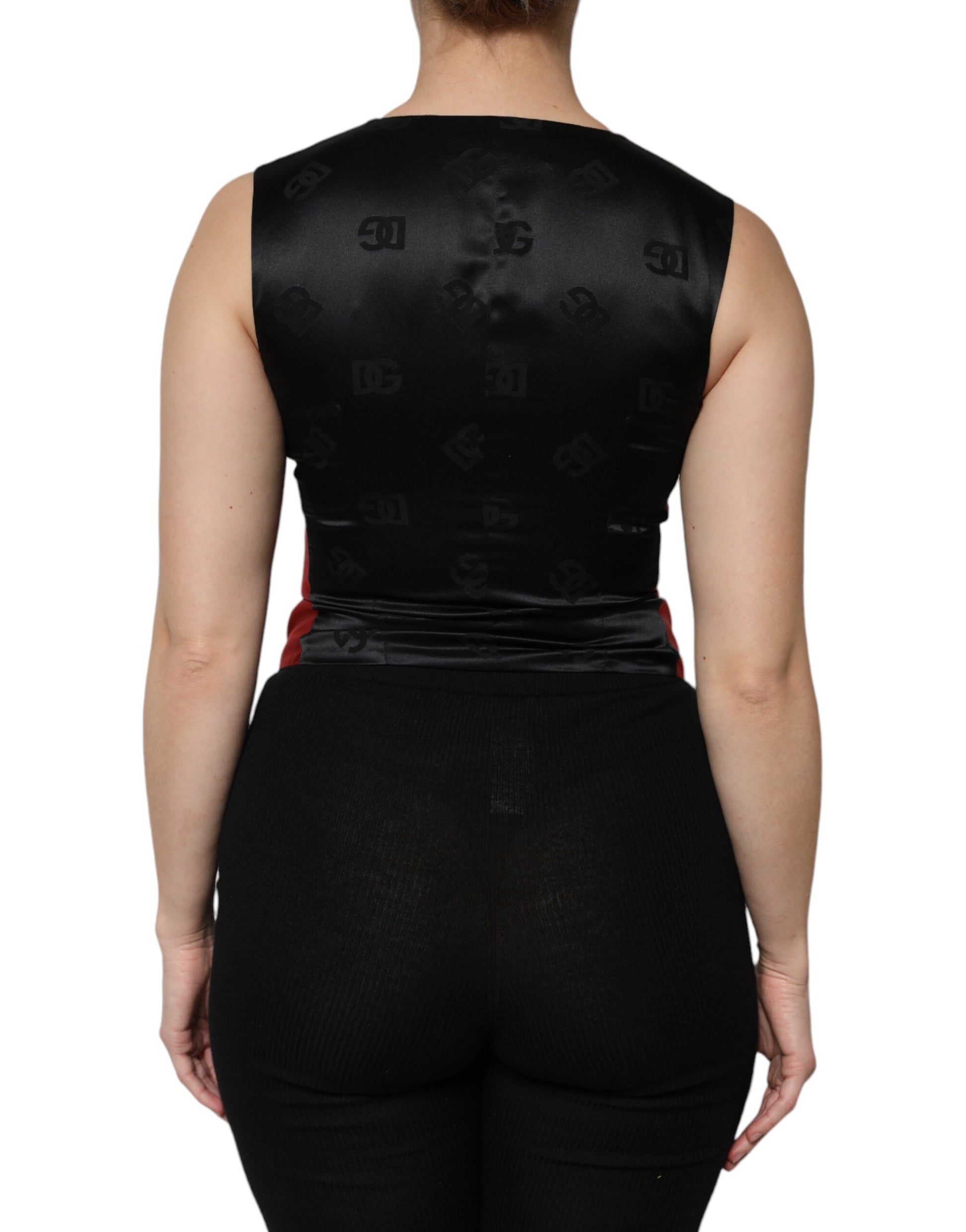 Dolce & Gabbana Red Black Button Down Sleeveless Vest Top