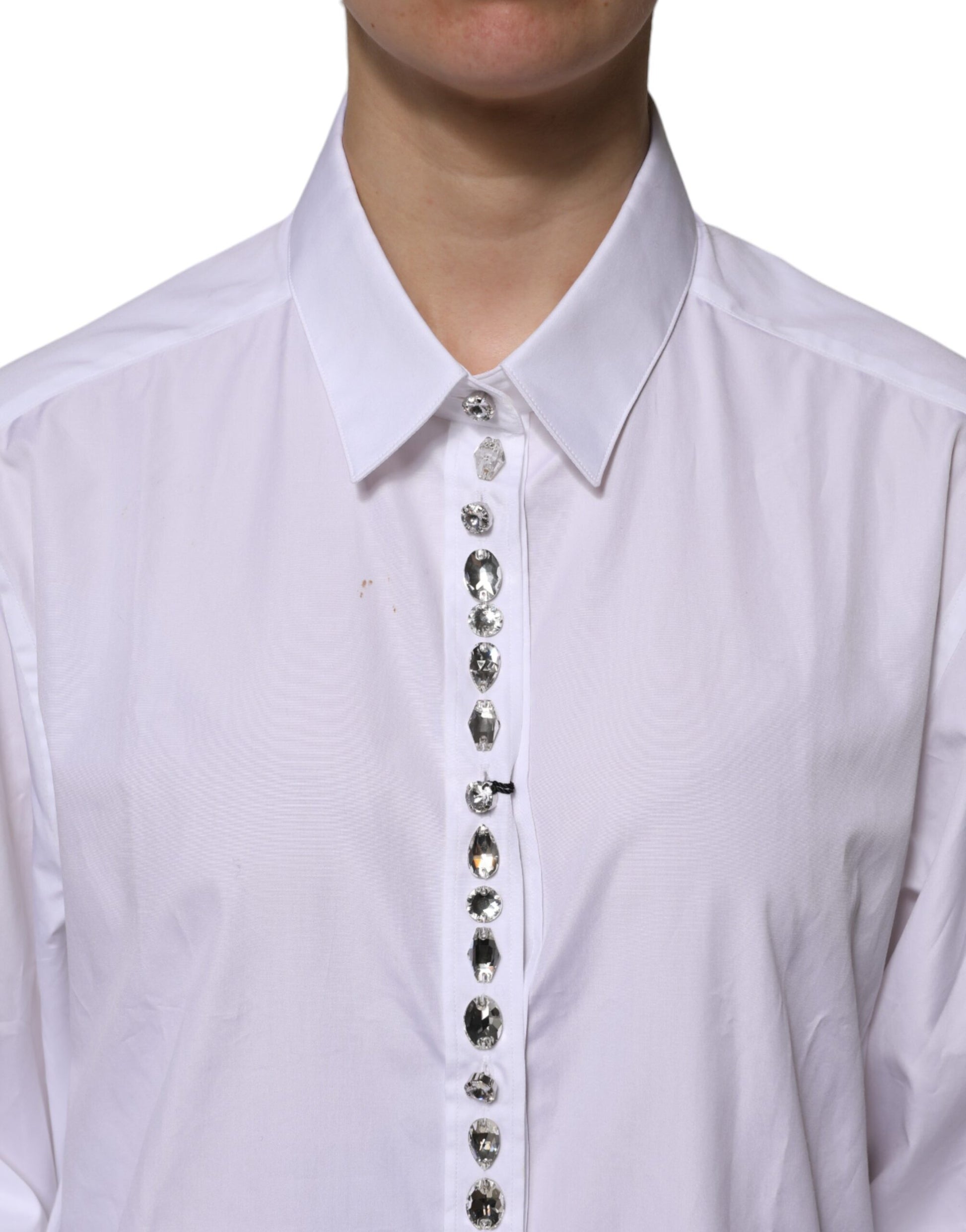 Weißes, mit Strass verziertes Langarm-Top