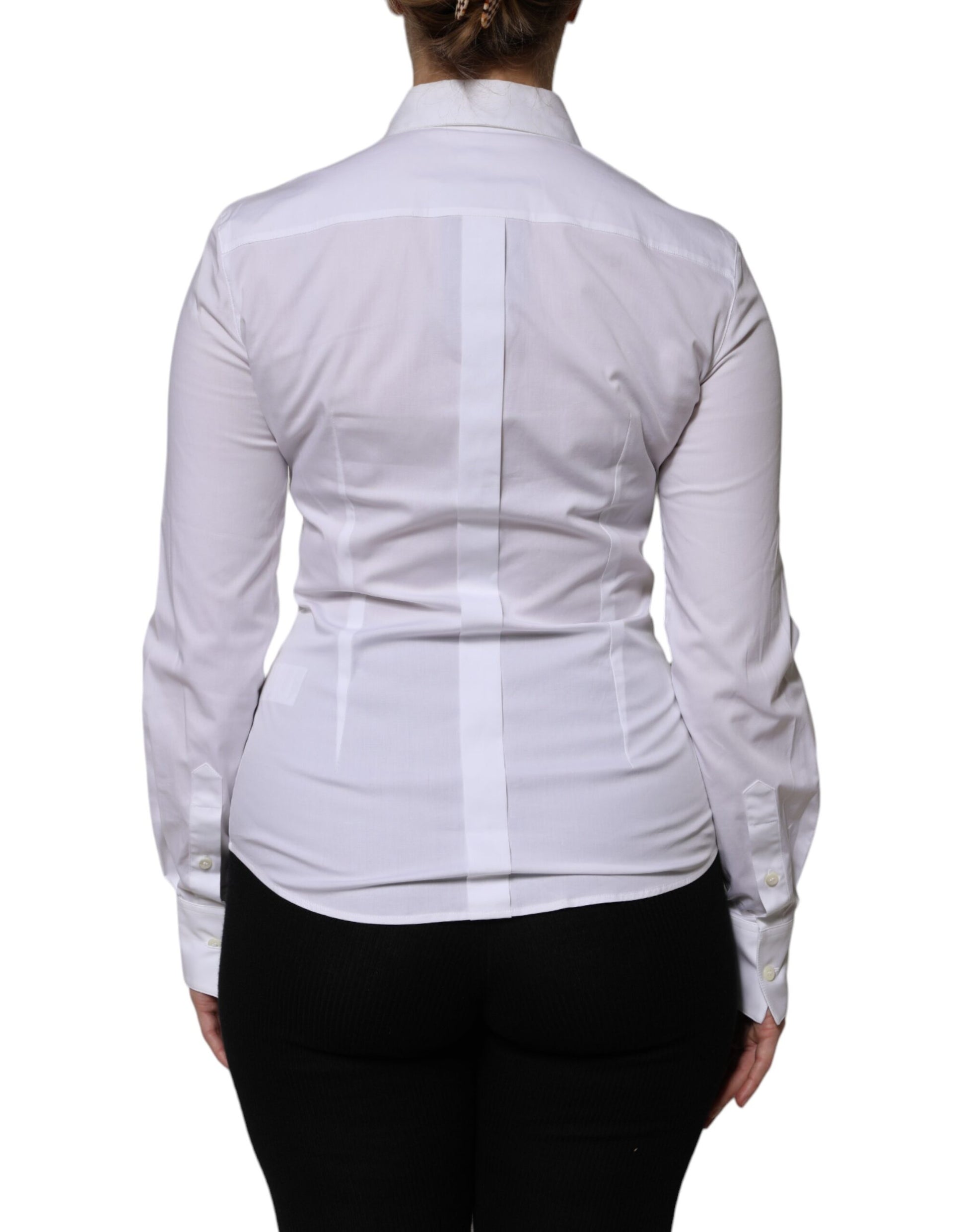 Dolce & Gabbana White Cotton Collared Long Sleeves Blouse Top