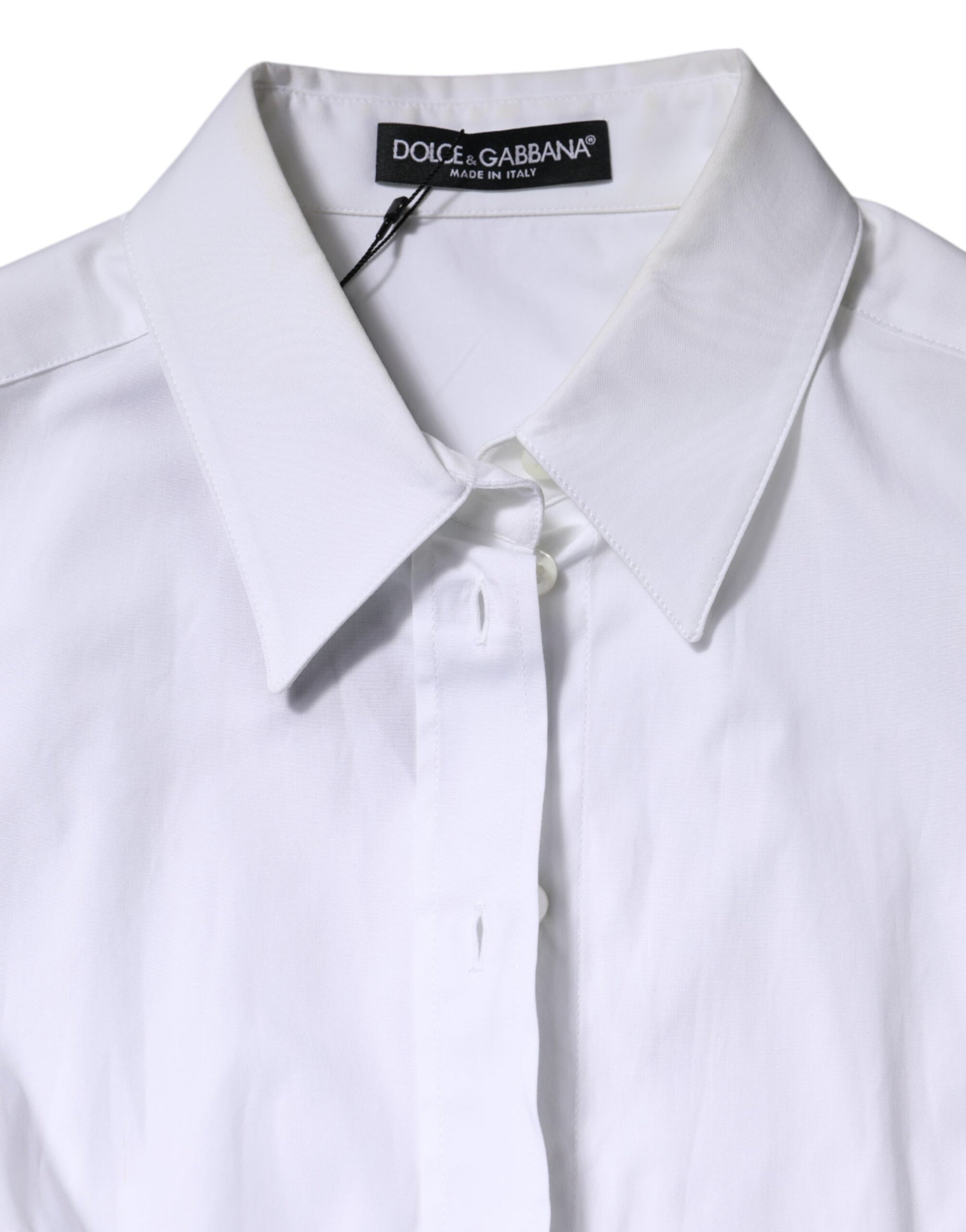 Dolce & Gabbana White Cotton Collared Long Sleeves Blouse Top
