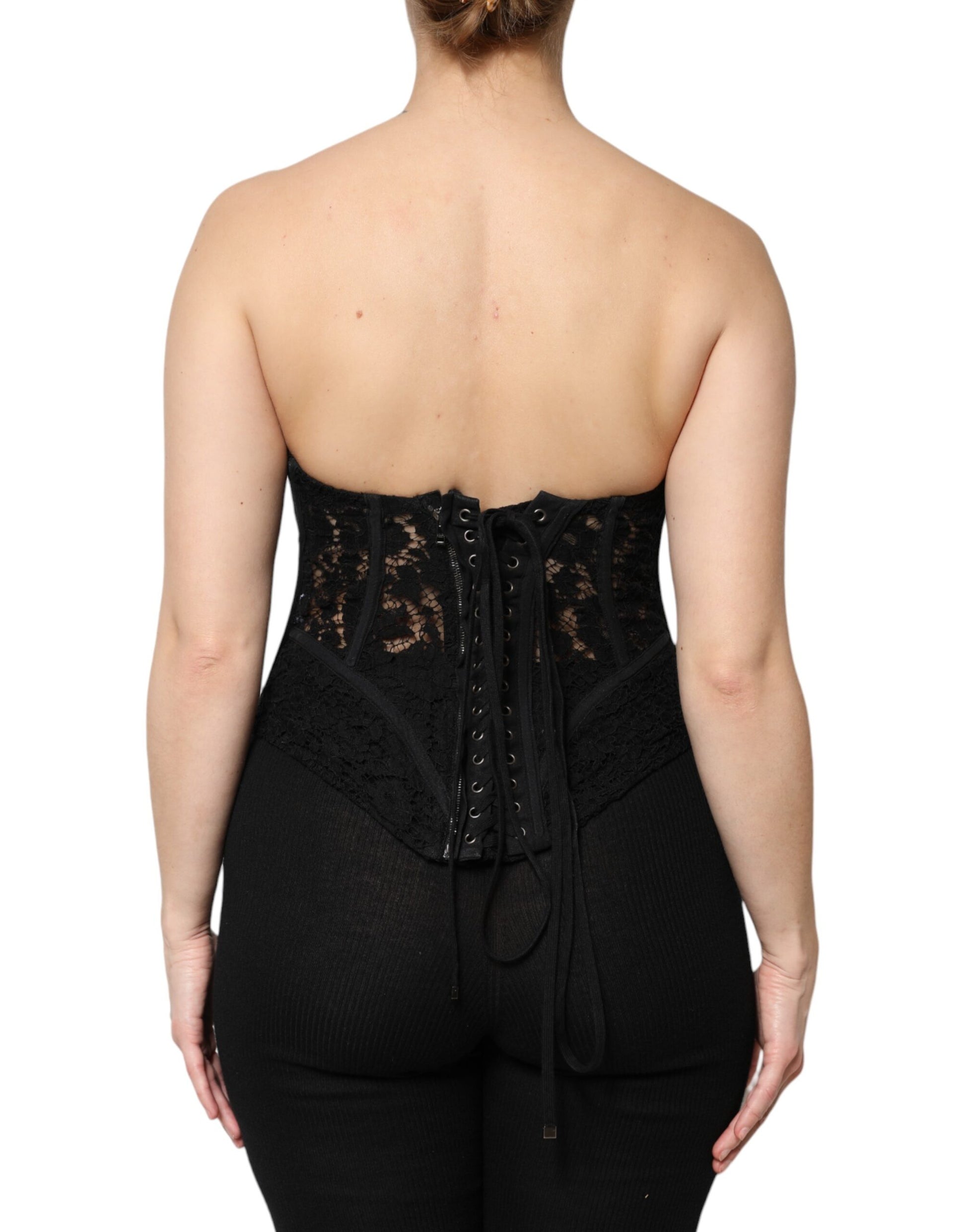 Schwarzes Korsett-Bustier-Top aus geblümter Baumwolle