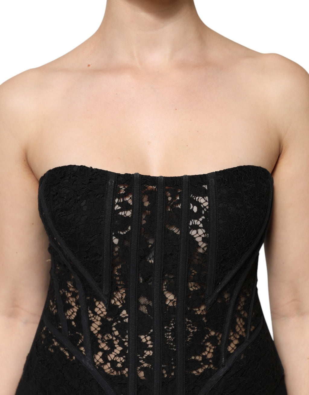 Schwarzes Korsett-Bustier-Top aus geblümter Baumwolle