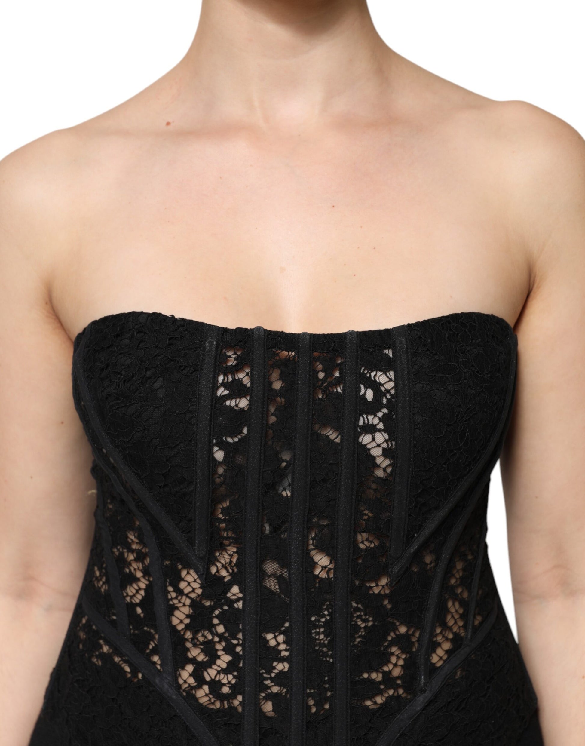 Schwarzes Korsett-Bustier-Top aus geblümter Baumwolle