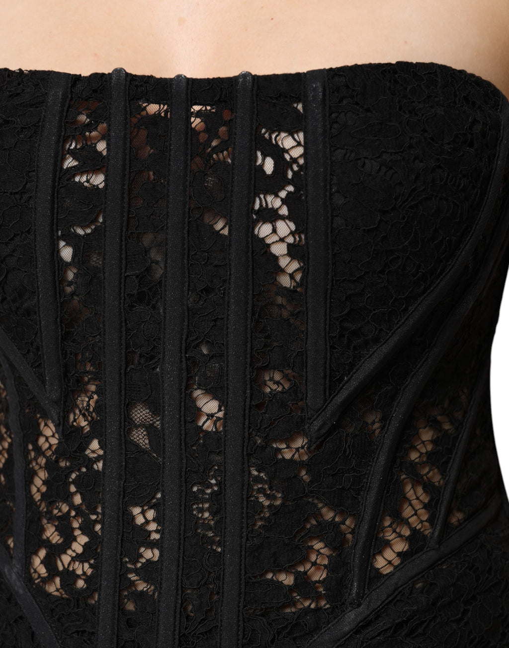 Schwarzes Korsett-Bustier-Top aus geblümter Baumwolle