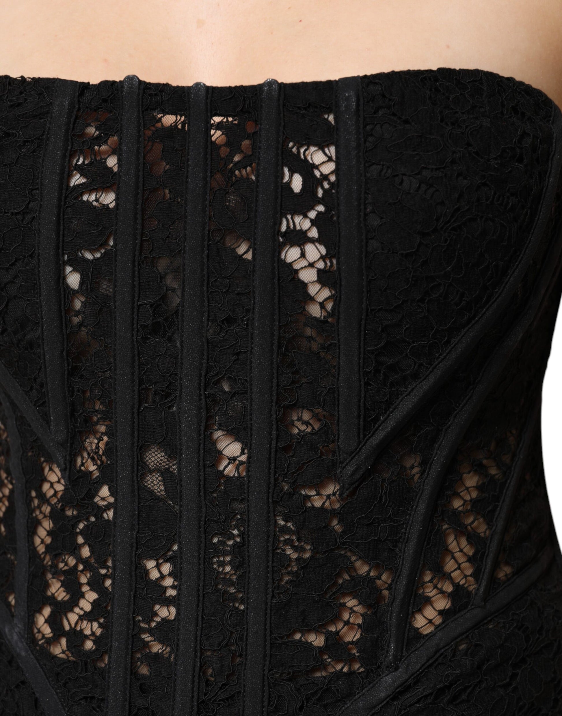 Schwarzes Korsett-Bustier-Top aus geblümter Baumwolle