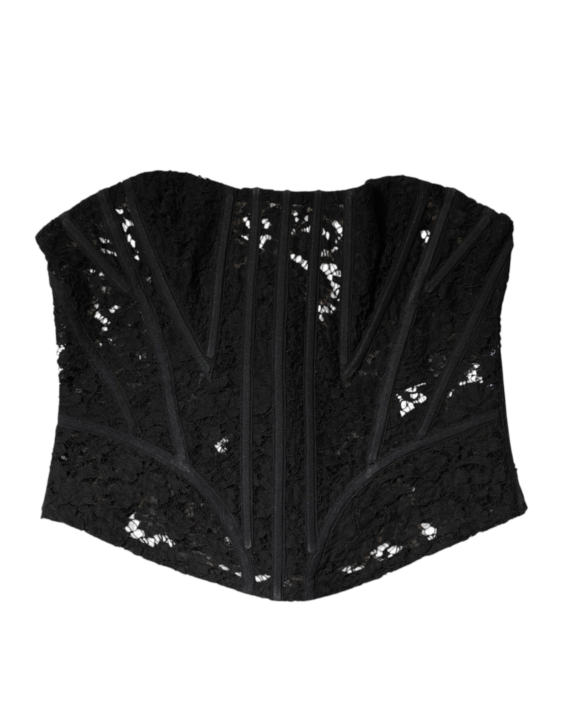 Schwarzes Korsett-Bustier-Top aus geblümter Baumwolle