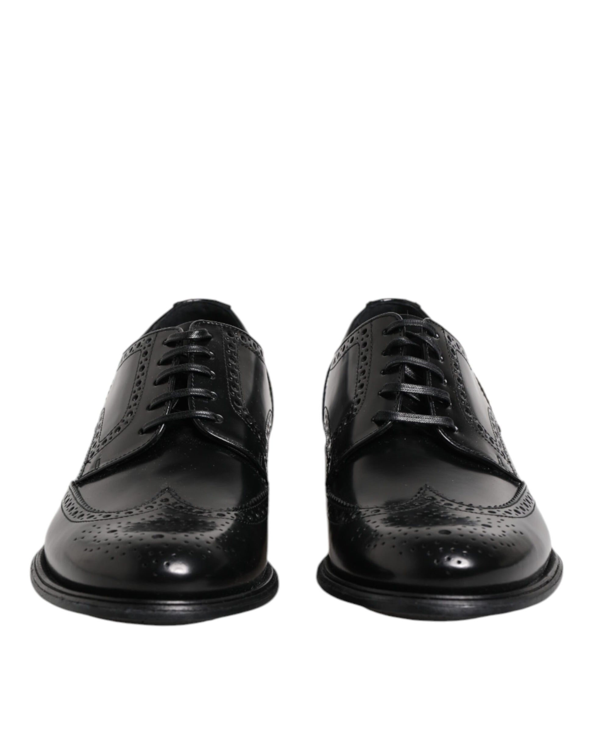 Schwarze Derby-Schuhe aus Leder mit Flügelkappe