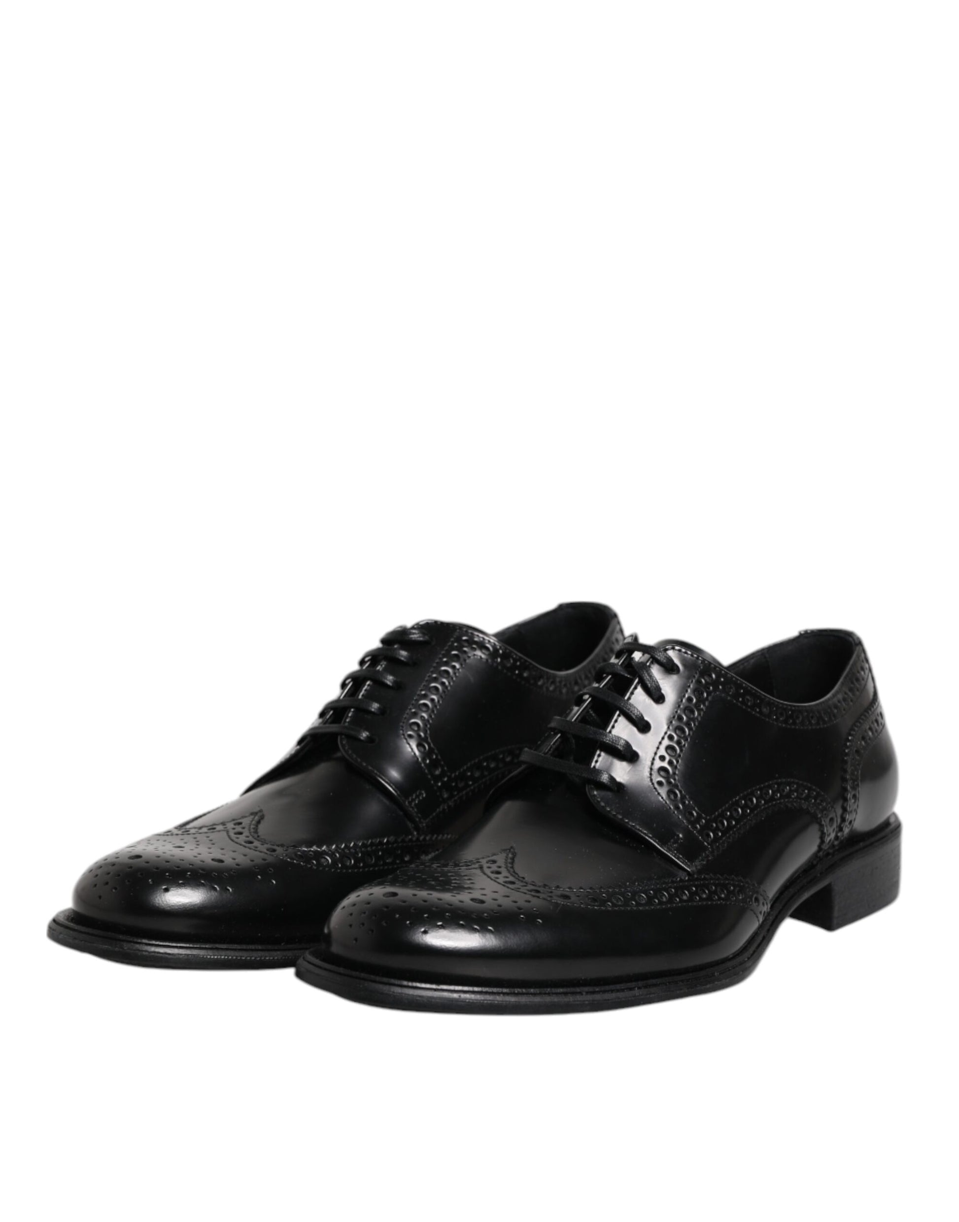 Schwarze Derby-Schuhe aus Leder mit Flügelkappe
