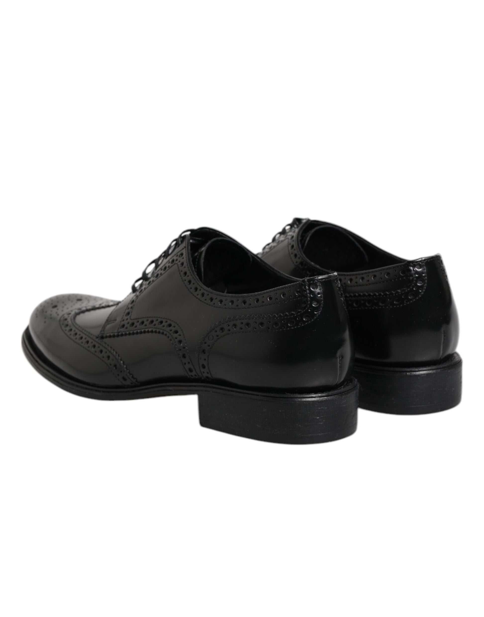Schwarze Derby-Schuhe aus Leder mit Flügelkappe