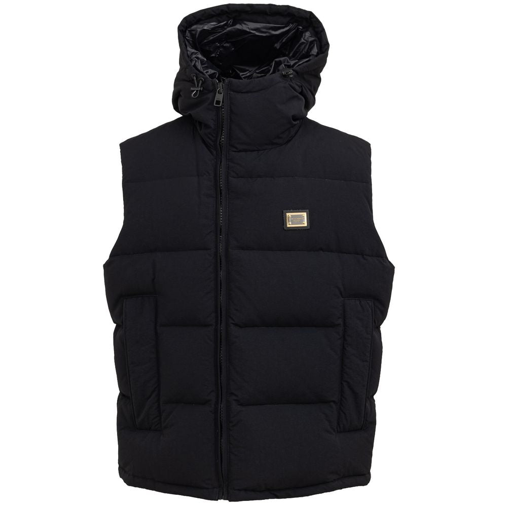 Schwarze ärmellose Jacke aus Polyester
